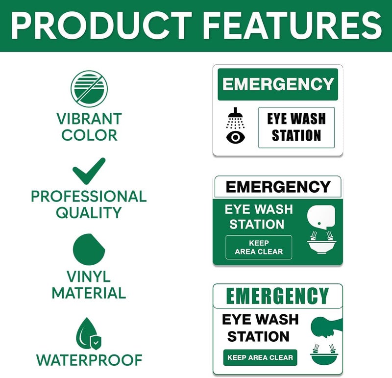 RABOWA Pack 6 Pcs Emergency Eye Wash Station Sign Stickers for Business Contruction Site Public Emergency First Aid Signs Indoor Outdoor Offices Bumper Stickers Waterproof Vinyl Decals - Image 3